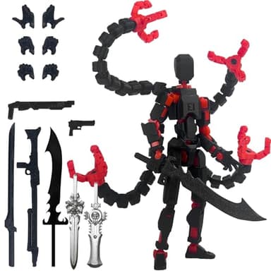 T13 Already Assembled Action Figure Accessories,T13 Multi-Jointed Movable,for Collectors Desktop Decorations t-13 Movability 3D Printed Toys (Black Red, 5.5inch)