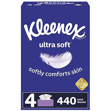 Kleenex Ultra Soft Facial Tissues, 4 Flat Boxes, 110 Tissues per Box (440 Total Tissues)