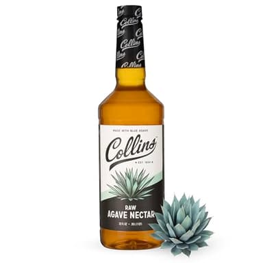 Collins Raw Agave Nectar, Made with Real Agave, Natural Sweetener for Cocktails, Tea, Coffee, and Baking, Smooth and Mild Flavor, Home Bars, Party Essentials, Bartending Supplies, 32 oz, Set of 1