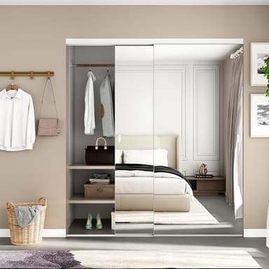 JUBEST Mirror Closet Doors, 72''x80'' One Side Sliding Closet Door with Hardware Kit, Interior Steel Frame Bypass Sliding Door for Closet, Easy to Install