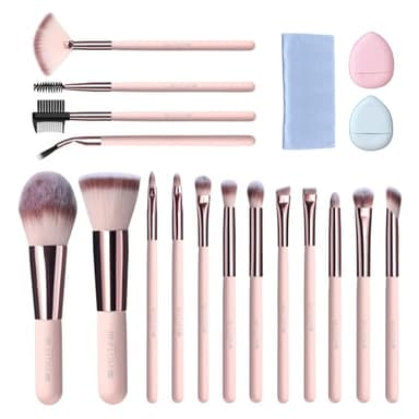 BESTOPE PRO Makeup Brushes, 20PCs Professional Makeup Brush Set, Foundation Concealer Powder Eyeshadow Brush Set Contour Eyebrow Brush Kit with Led Light Mirror Travel Case & Powder Puff-Charm Pink