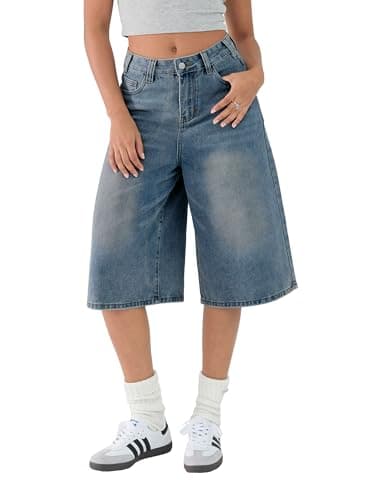 EMMIOL Women Jean Jorts Baggy Loose Fit Jean Shorts 2026 Summer Trendy Wide Leg Long Denim Shorts Y2K Clothes