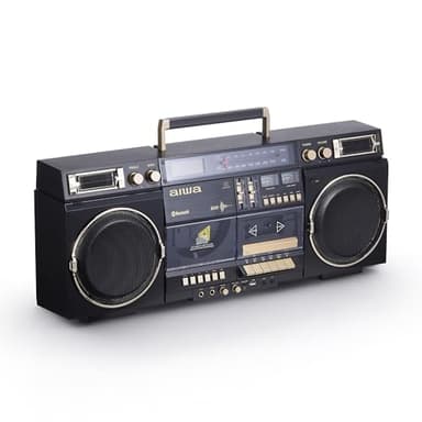 aiwa Retro Boombox BackTrack CD Player with Cassette Recording, Bluetooth 5.0, FM/AM Radio, USB/SD/AUX Inputs, VU Meters, LCD Display, Dual 40W Speakers (Black and Gold)
