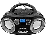 MEGATEK Portable CD Boombox with FM Stereo Radio, Bluetooth, USB Port, and Backlit LCD Display | CD-R/CD-RW/MP3-CD Compatible | AUX Input | Headphone Jack | Programmable CD Player - Black
