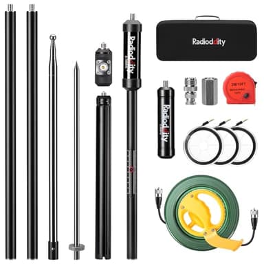 Radioddity HF-010 Portable HF Antenna, 10-Band 80m-6m Multiband Vertical Shortwave Antenna for Ham Radio & HF Transceivers, Upgraded 304 Stainless Steel Connector with Tripod & Ground Spike for POTA