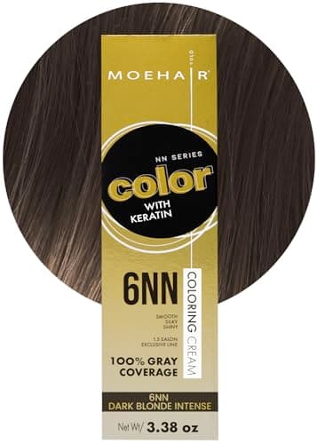MOEHAIR 6NN Permanent Hair Color (Dark Blonde Intense) | Hair Color for 100% Gray Coverage | Infused with Keratin | Adds Shines & Smoothens Hair | Non-Drippy | Double Pigmented (3.38 Oz)