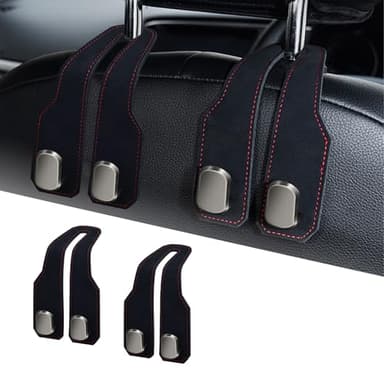 RAOZBE Car Seat Headrest Hooks for Purses and Bags, 2 Pack Bag Purse Holder for Car With Double Metal Hooks, Car Purse Hanger, Headrest Back Seat Handbags Hook Cute Hanging Accessories, Black