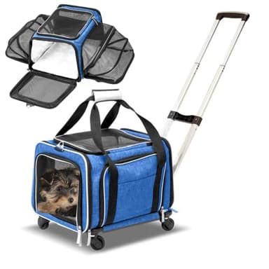 Ruff Life 101 Airline Approved Expandable Premium Pet Carrier on Wheels- Two Sided Expandable Rolling Carrier- Designed for Dogs & Cats- Extra Spacious Soft Lined Carrier! (Blue)
