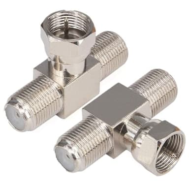 Kaunosta Coaxial Cable Splitter,T Shape TV Antenna Splitter/Combiner RG6 F Type Male to 2 Female 3 Way 2 in 1 Out F Coax T Adapter for TV Video VCR Antenna Satellite Consumer Television 2pcs