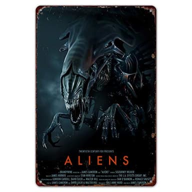 HomDeo Metal Signs Vintage Novelty Wall Decor Aliens Movie Poster Vintage for Bar Ranch Cafe Laundry Room Gym Wine Cellar Tin Sign 8" w x 12" h