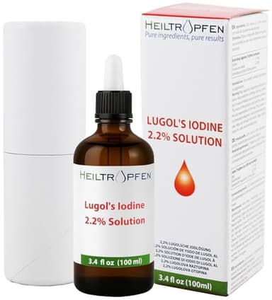 2.2% Lugol's Iodine Solution 3.4 Fl Oz | Pharmaceutical Grade Ingredients | Lugols Solution Made with Iodine and Potassium Iodide | Third-Party Tested | Heiltropfen®