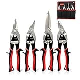TOOLEAGUE Tin Snips Set for Cutting Metal Sheet, 4 Pcs Aviation Snip Left, Right, Straight and Long, Heavy Duty Metal Cutter with Forged Blade