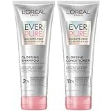 L'Oreal Paris Glossing Sulfate Free Shampoo and Conditioner Set with Glycolic Acid, Hair Care for Lasting Shine and Smoothness for Dull, Dry Hair, EverPure, 1 Kit