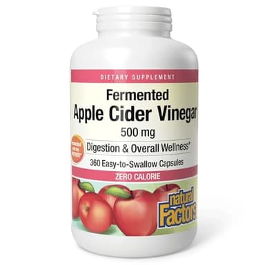 Natural Factors Fermented Apple Cider Vinegar - Digestive & Gut Health Support with Apple Cider Vinegar - 360 Easy-to-Swallow Capsules (360 Servings)