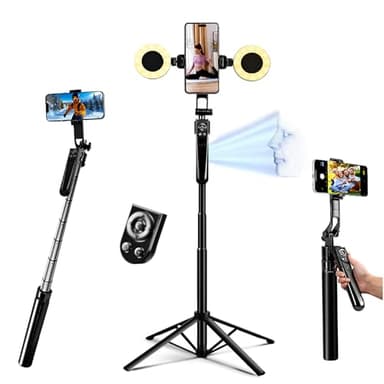 Euoto Auto Face Tracking Selfie Stick Tripod for iPhone with Light 360 Rotation That Follows Your Movement 70.9" Camera Tripod Stand with Remote for Content Creator Vlog Live Stream Video Recording
