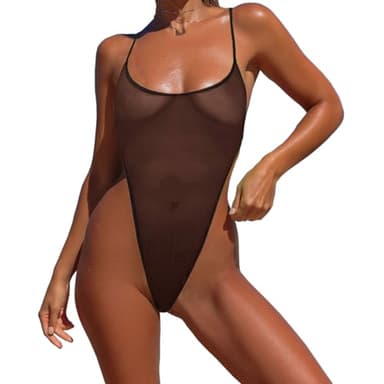 EASYLONGJEE Cute One Piece Swimsuit for Women Bathing Suit Sheer See Through Swimwear Swim Suits for Women 2025 Black Size 2-8
