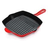 NutriChef 11" Enameled Cast Iron Steak Grill Pan - Square Skillet with Drip Spout, For All Cooktops, Perfect Grill Marks - NCCIES47