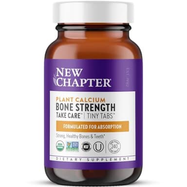 New Chapter Calcium Supplement - Bone Strength Tiny Tabs Plant-Based USDA Organic Calcium with Magnesium, Vitamin D3+K2, for Bone Health & Joint Mobility, Heart Support, 905 mg dose - 240 Tiny Tabs
