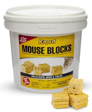 Kaput Mouse Blocks, Rodent Bait for Mice & Rats, Warfarin Vole Killer for Indoor/Perimeter Use, Kills Rodents with Consistent Feeding - Ideal for Homes, Farms & Transport Areas (4 lbs)