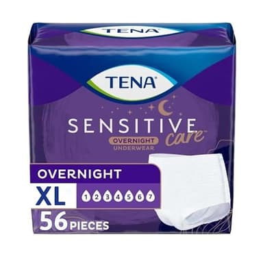 TENA Sensitive Care Overnight Incontinence Underwear for Women, Bladder Control and Postpartum, Extra Large, 56 Count (Waist Size 39in-52in)