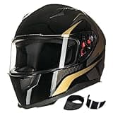 ILM Full Face Motorcycle Street Bike Helmet with Removable Winter Neck Scarf + 2 Visors DOT Model-JK313 (M, Golden)