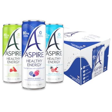 ASPIRE® The Fan Favorite Variety Pack, Healthy Energy Drink 80mg Natural Caffeine, Zero Sugar No Carbs Keto Friendly, 18 Pack Green Tea Sugar Free Drink Low Caffeine Zero Calorie