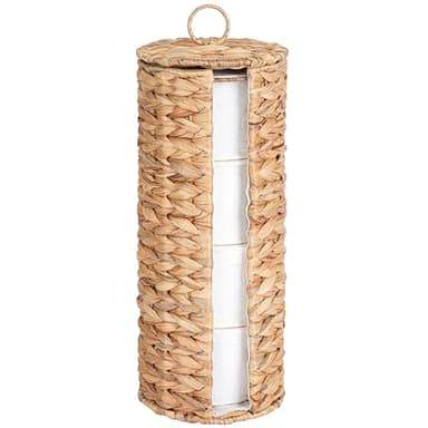Tadacumir 4 Mega Rolls Extra Toilet Paper Storage with Lid and Liner, Water Hyacinth Ratten Toilet Paper Holder Basket Stand, Decorative Boho Covered Enclosed Toilet Tissue Organizer for Bathroom