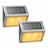 XLUX Solar Lights for Steps Decks Pathway Yard Stairs Fences, LED lamp, Outdoor Waterproof, Warm Light, 2 Pack
