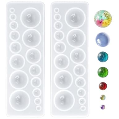 InnoHHustle 2 Pcs Cabochon Gem Silicone Mold, Cabochons for Jewelry Making Small Resin Molds Sphere Mold Round Silicone Molds Circle Silicone Mold Resin Jewelry Molds for Crafting Making Projects