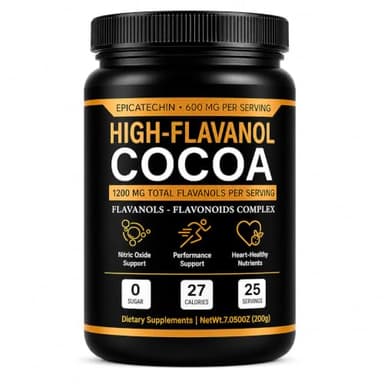 High Flavanol Cocoa Powder - 1200mg Flavanols & Flavonoids, High Flavanol Cacao with 600mg Epicatechin, 10X Concentrated Cocoa Extract for Baking, Cooking & Beverages, 200g