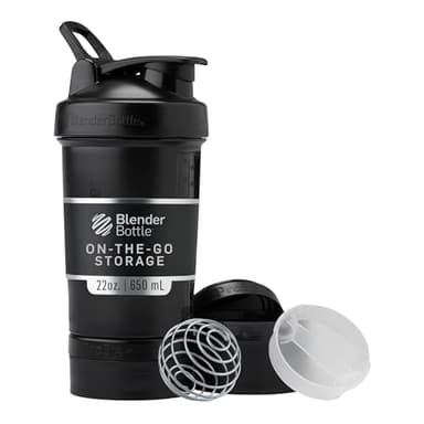 BlenderBottle Shaker Bottle with Pill Organizer and Storage for Protein Powder, Classic V2 ProStak System, 22-Ounce, Midnight Black