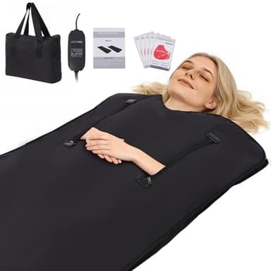 FAHKNS Infrared Sauna Blanket, Foldable Sleep Bag at Home, Portable Sauna Bag for Weight Loss and Detox, Red Light Blanket Full Body with Adjustable 30-60 Mins Timer, 95-176 ℉, 5.8Ft X 2.6 Ft