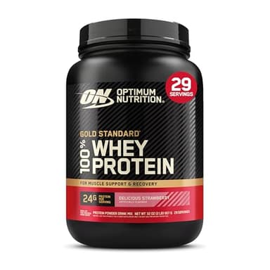 Optimum Nutrition Gold Standard 100% Whey Protein Powder, Delicious Strawberry, 2 Pound (Packaging May Vary)