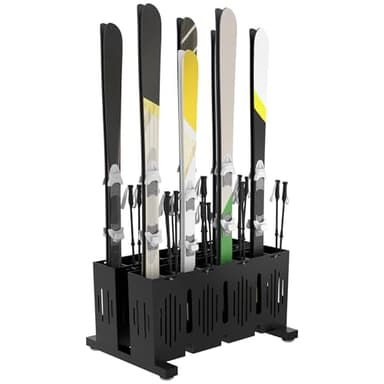 Eastrexon 8-Pair Ski Storage Rack w/Width-Adjustable Fixing Bars, Heavy Duty Metal Freestanding Ski Rack - Ideal Organizer for Garage, Home and Store, 26" L ×18.1" W ×13.6" H