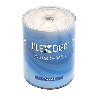 PlexDisc DVD-R 4.7GB 16X White Inkjet Hub Printable | 100 Pack Shrink Wrap (No Container) | Blank DVDs for Burning Video | Writable Media Discs
