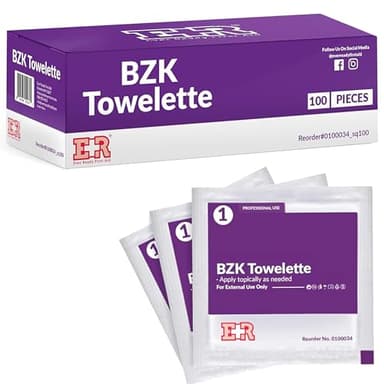 Benzalkonium BZK Wipes [Pack of 100] – 5”x7” Antiseptic Towelettes, First Aid Hand Wipes, Individually Wrapped for Skin Cleansing