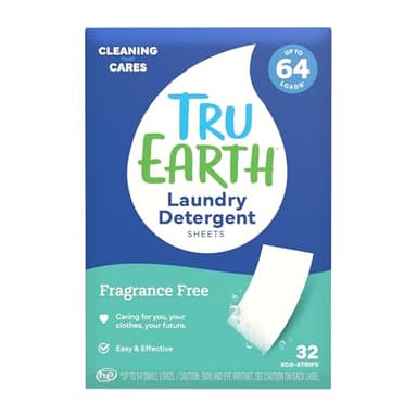 Tru Earth Compact Dry Laundry Detergent, Unscented - Up to 64 Loads (32 Sheets) | Liquidless Detergent, Travel | Packaging May Vary