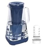 GLACIER FRESH 10 Cup Glass Water Pitcher with 1 Ultrafiltration Membrane and Activated Carbon Filter, Reduces 99% Chlorine, PFOA&PFOS, Coliforms, Blue