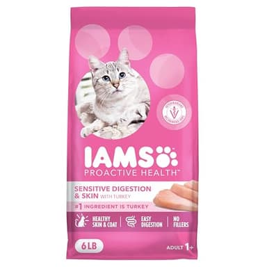 IAMS Proactive Health Adult Sensitive Digestion & Skin Dry Cat Food with Turkey, 6 lb. Bag