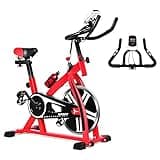 GYMAX Indoor Cycling Bike, Stationary Exercise Bike with 20 LBS Flywheel, Cup Holder, LCD Monitor & Built-in Wheels for Home Gym Cardio Training Workout