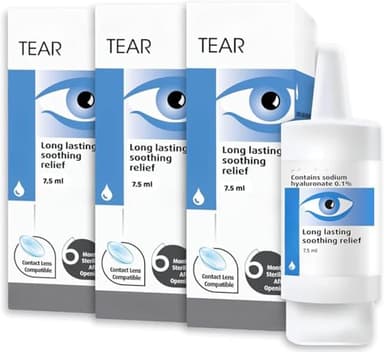 Tear - Triple Pack - Optic Drops for Treatment of Severe and Dry and Long Lasting Relief,Sodium Hyluronate 0.1% 10ml - Pack of 3