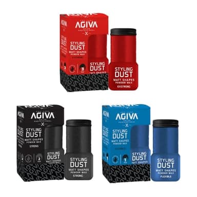 Agiva Hair Styling Powder Wax Combo Pack - Red, Blue Black Extra 0.71oz Volumizing Hair Powder for Men, Strong Hold & Matte Finish, Texture & Lift for Fine or Thin Hair