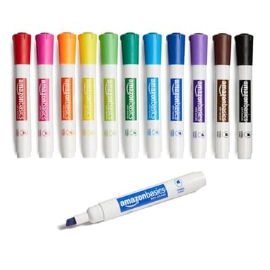Amazon Basics Dry Erase Whiteboard Markers, Chisel Tip, Low-Odor, Assorted Colors, 12-Pack, Erase Easily