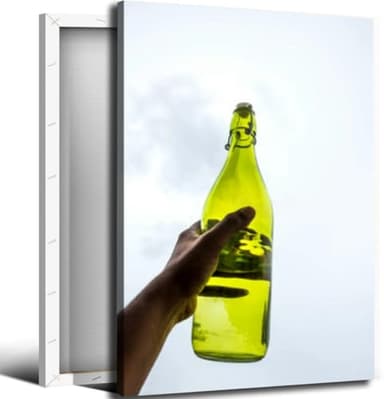 hand holding green water bottle Bathroom Canvas Wall Art Decor Framed Photo Prints Picture for Bedroom Living Room Office Kitchen Posters Painting Artwork 16x20
