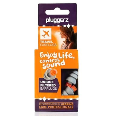 Pluggerz Enjoy Travel Earplugs, Skin-Friendly Material Reusable Ear Plugs with Filter, 23–30 dB Noise Reduction Rating, Universal-Fit Hearing Protection for Travel and Flight Pressure, 1 Pair