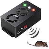 Angveirt Ultra Sonic Rodent Treatment Repeller Battery Operated Mouse Reducer Repellent Pest Rat Mice Repelling Device with Strobe Lights Under Hood Animal Deterrents 1Pack