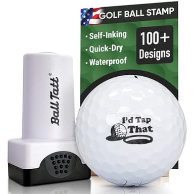 Golf Ball Stamp - Self-Inking Marker - Quick-Dry Permanent Marking Tool, No Leaks or Refills, Reusable & Waterproof Golfing Stamper - Ideal Gift for Golfers, Dads, Retirement (I'd Tap That)