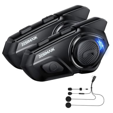 JESIMAIK Motorcycle Helmet Bluetooth Headset, 10 Way 2KM Helmet Communication System, Multitasking Audio Motorcycle Intercom, 2 Mics&40mm Speaker, 2 Pack