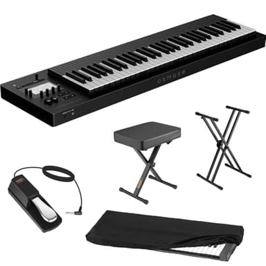 EXPRESSIVE E Osmose 61-Key Synthesizer and MPE Controller Bundle with Auray KSCL-2X Double-X Keyboard Stand, Auray PBS-17 X-Style Piano Bench, Auray FP-P1L Sustain Pedal and Kaces KKC-MD Dust Cover