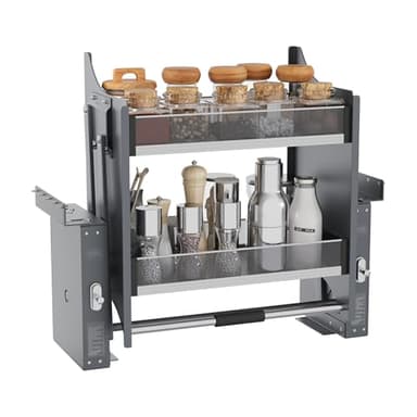 LOCVCDA Pull Down Shelf for Kitchen Upper Cabinet,Heavy Duty Pull Down Cabinet Organizer, 2 Tier Upper Cabinet Pull Down Spice Racks for Tall Kitchen, 22-24 inch Width, Grey